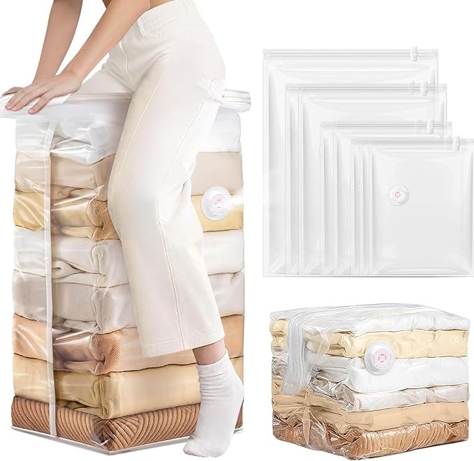 8 Pack Vacuum Storage Bags Jumbo, Vacuum Seal Bags for Clothing, 1 Jumbo+2 Large+2 Medium+3 Small, 80% Space Saver Bags for C