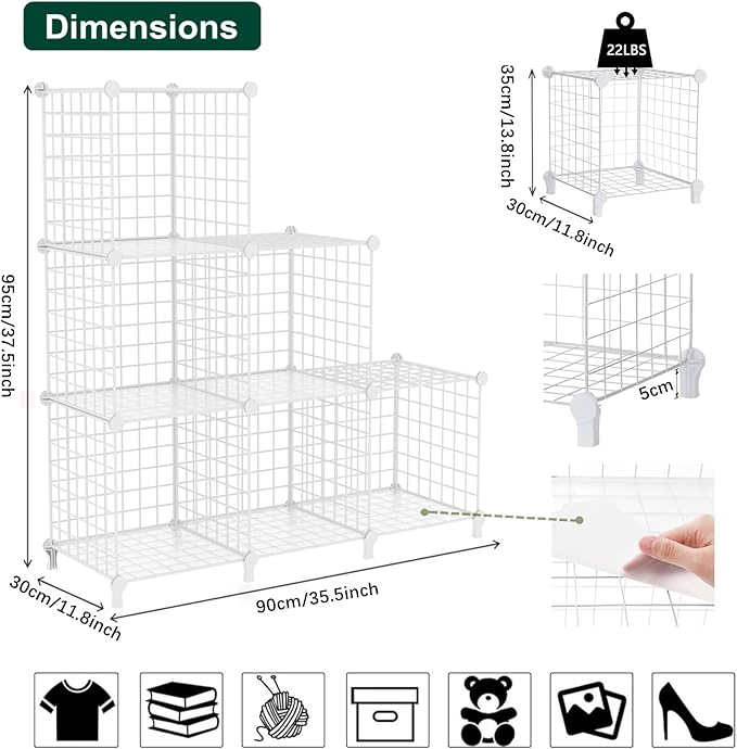 AWTATOS Wire Cube Storage Organizer, Closet Organizers and Storage, Metal 6 Cube Storage Shelves Bookshelf, Portable Closet C