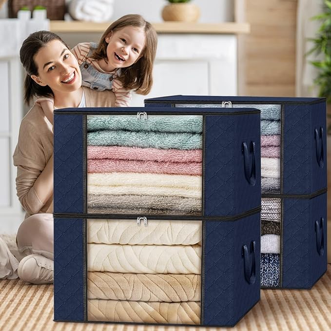 Fab totes Storage Bags,Clothes Blanket Storage Bins Foldable Closet Organizers with Reinforced Handle for Home Dorm Storage a