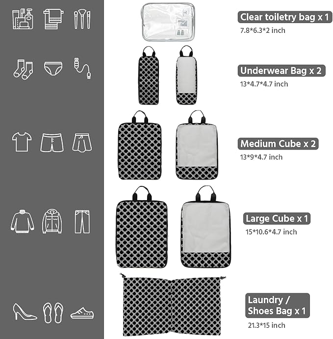 7 Pcs Compression Packing Cubes for Travel, Waterproof Suitcase Luggage Backpack Organizer with Toiletry Bag Travel Essential