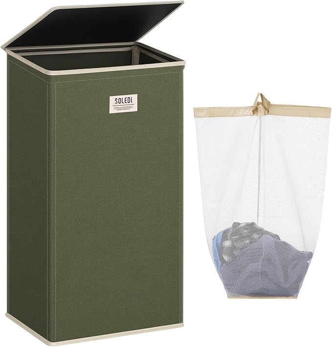 SOLEDI Laundry Hamper with Lid 100L Large & Tall Collapsible Laundry Basket, Clothes Hamper with Bag Removable Easy to Carry,