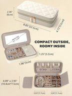 Travel Jewelry Case with Mirror, Quilted Small Jewelry Box Organizer for Women Girls, Portable Earring Necklace Bracelet Ring
