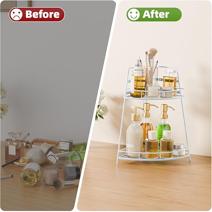 VITVITI 2 Tier Corner Bathroom Counter Organizer, Metal Bathroom Countertop Organizer Shelf Storage, Bath Room Sink Makeup Or