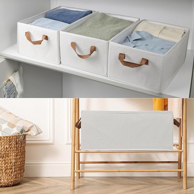 Fordonral Pack of 3 Large Capacity Storage Bins Closet Organizer System, Sturdy Foldable Boxes for Organizing Clothing, Sheet