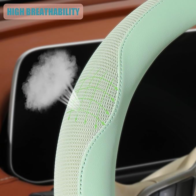 14 inch Steering Wheel Cover for Prius Civic, Nappa Microfiber Leather Non-Slip Breathable Fabric, Warm in Winter and Cool in