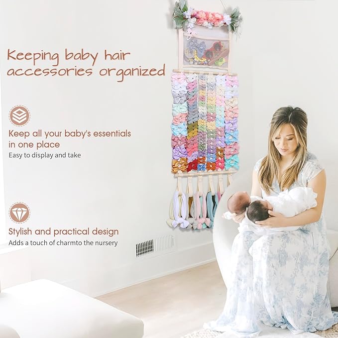 POVETIRE Headband Holder Hair Bows Organizer for Girls, Hair Accessories Display Storage Wall Hanging Decor for Baby Nursery 