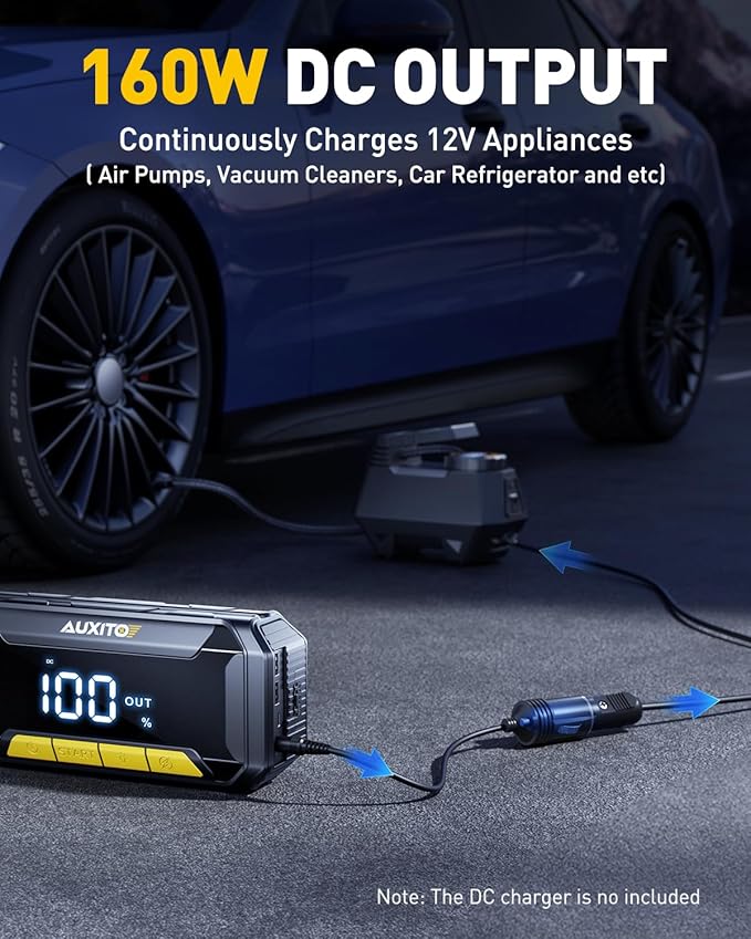 AUXITO 8000A Car Battery Jump Starter Boost Force Start Function Jump Box 60W Fast Charging 160W DC Output Portable Jump