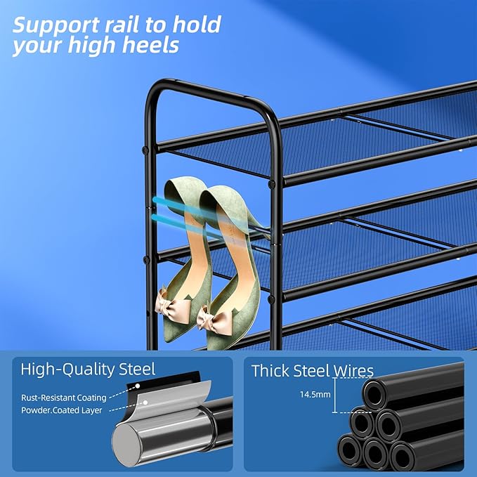 SUFAUY 3-Tier Mesh Shoe Rack, Closet Metal 33" Wide Shoe Shelf Heavy Duty, Black