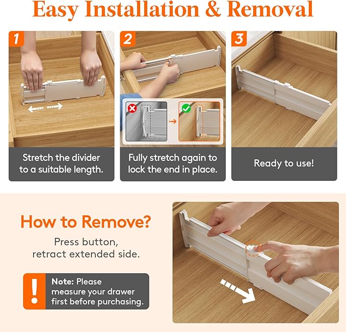 Lifewit 8" High 4 Pack Deep Drawer Dividers, 13.8-22.5" Adjustable Drawer Divider for Clothes with 12 Pack Drawer Dividers 4"