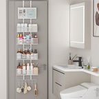 Hongtamoya Adjustable Over The Door Organizer, Hanging Door Storage with PVC Pocket and 4 Metal Baskets Wall Mount, Closet Do