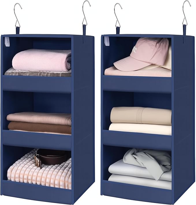 GRANNY SAYS 3-Shelf Closet Organizers and Storage, Foldable Hanging Closet Organizer, Closet Hanging Shelves with 2 Metal Hoo