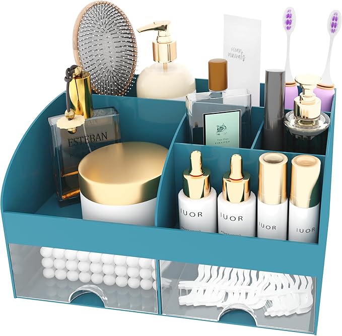 Makeup Organizer with Drawers, Cosmetic Storage for Dresser Vanity and Bathroom Countertop, Beauty Holder for Lipstick Brush,