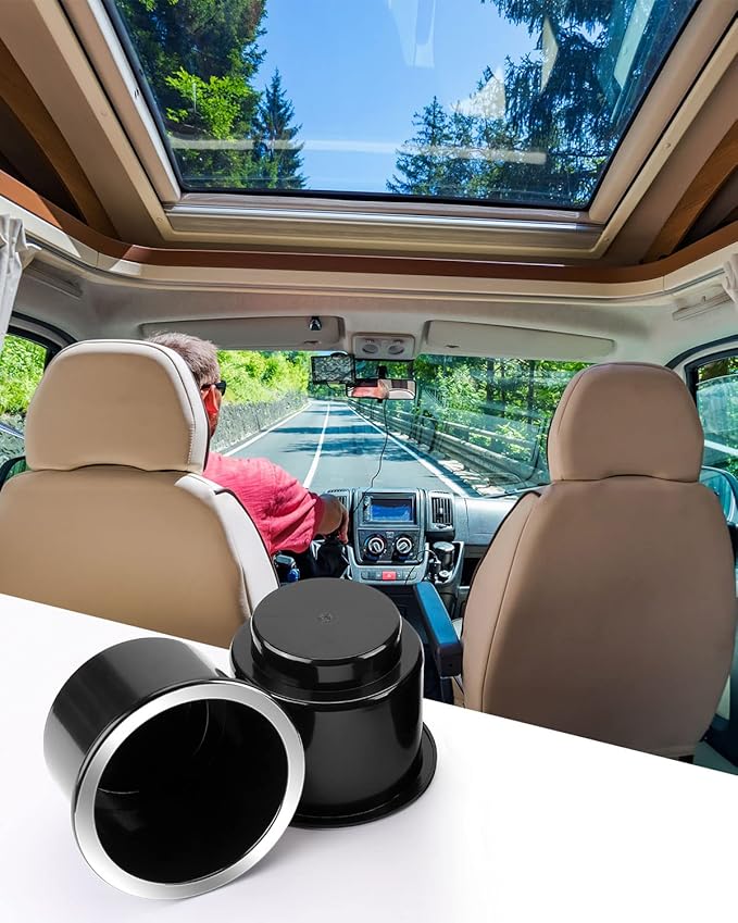 JoyTutus Cup Holder Insert 2pcs for RV Boat Car Couch Golf Cart, Elegant Chrome, Large Plastic Universal Drop in Cup Holder f