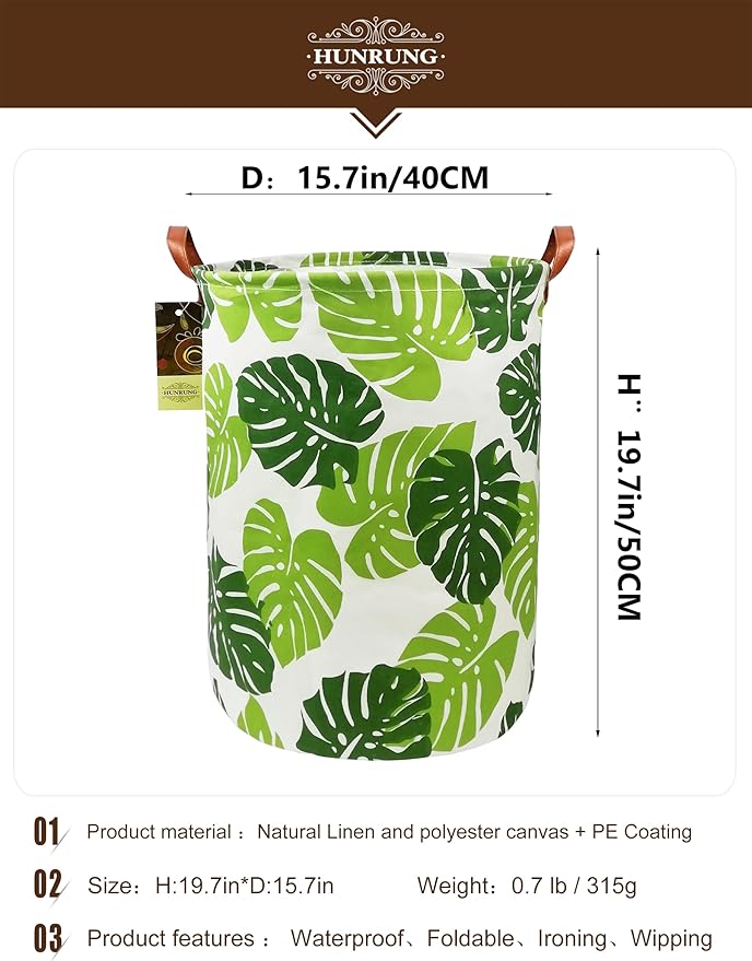 HUNRUNG Laundry Hamper,Large Canvas Fabric Lightweight Storage Basket Toy Organizer Dirty Clothes Collapsible Waterproof for 