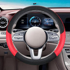 Black & Red Car Steering Wheel Cover, Microfiber, Leather Patchwork, Universal 14.5-15 Inch Leather Anti-Slip Breathable Auto