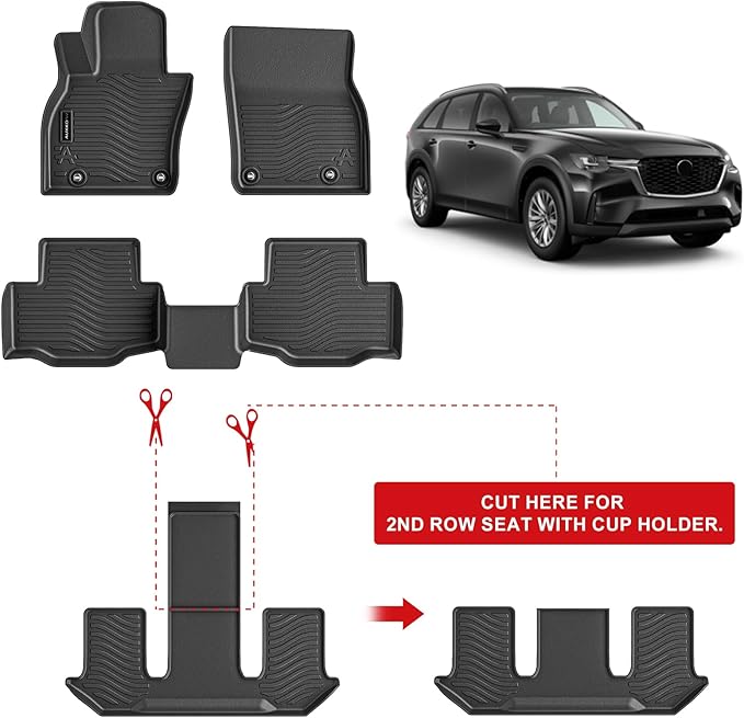 Auxko All Weather Floor Mats Fits for Mazda CX-90(Include PHEV) 2026 2025 2024 6&7 seat 3 Rows TPE Rubber Liners Accessoires for Mazda CX90 All Season Guard Odorless Anti-Slip Mats