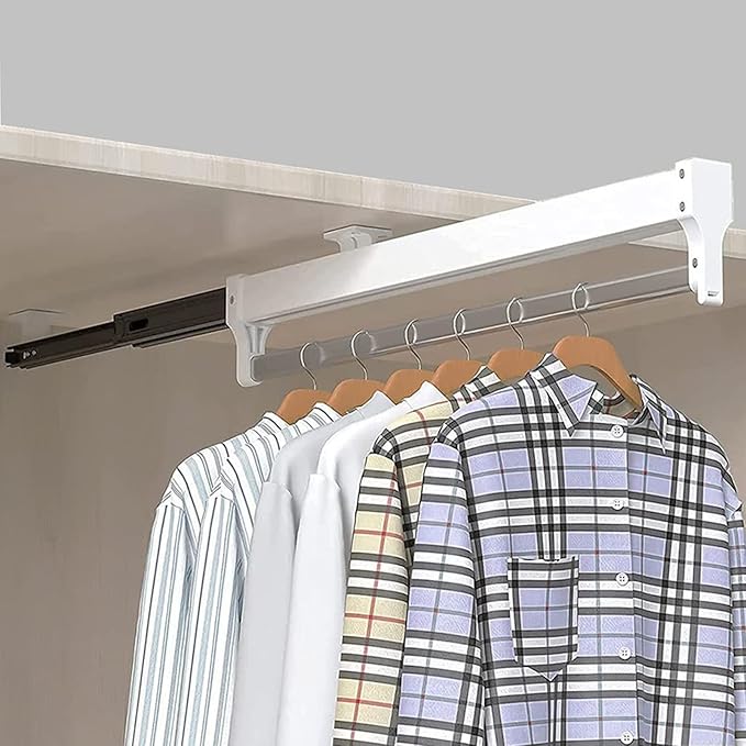Pull Out Clothes Rail Extendable Pull Out Closet Rod - Wardrobe Pull-Out Trousers Rack, Pull Out Clothes Rail 30-60Cm, Wardro