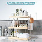 Uneviesyka Bathroom Counter Organizer, 3-Tier Standing Storage Shelf with Basket, Wood Tray for Skincare Vanity Organizer(Whi