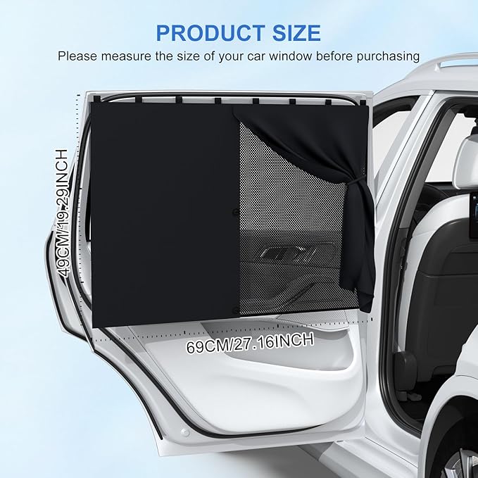 Car Window Shades with 8 Strong Magnets-26.8"x19.7" Dual Layer Car Rear/Side Window Sunshade for Baby Semi-Transparent 2-in-1 Universal Auto Sun Shade for Kid & Pet Protection (2 Pack) Black