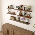 BGMG 36 inch Walnut Floating Shelves for Wall Set of 2, Solid Real Wood Rustic Mount Shelves for Living Room Bedroom Kitchen 