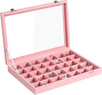 Frebeauty Velvet Jewelry Tray,35 Grid Jewelry Organizer with Clear Lid,Earring Holder Organizer Case with Clasp,Drawer Insert