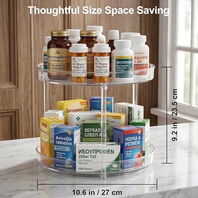 Vitamin Storage Organizer, 10.3" Rotary Turntable Organizer for Vitamin Bottles and Medicine Bottle, Bottle Organizer for Cou