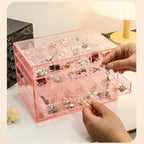 Feadily Acrylic Jewelry Organizer Box, Jewelry Drawer Organizer With 5 Drawers 120 Grids, Pink