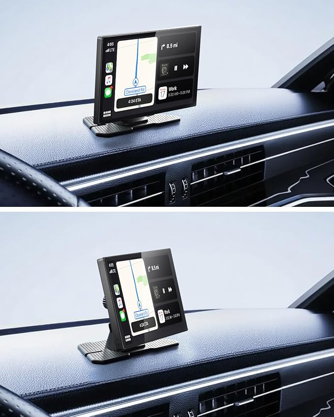 Carplay Holder Mount for 7/9/10.26” Portable CarPlay Screen Mount,GPS Holder with Replaceable Extra-Large Adhesive Base,Adjustable Dashboard Sticky Stand for Car Play Devices