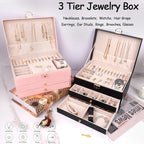 Jewelry Organizer Box for Women, Large Jewelry Organizer with Lock, 3 Tier Storage Box with Velvet Lining, 2 Drawers, Necklac