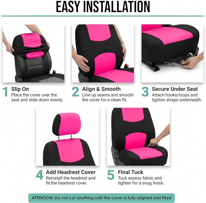 FH Group Flat Cloth Full Set Car Seat Covers Three Row 7 Seater - Universal Fit for Cars, Trucks & SUVs Pink