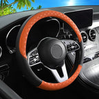 Car Leather Steering Wheel Cover - Panapi Material, Universal 14.5-15 Inch Leather Anti-Slip Breathable Auto Steering Wheel C