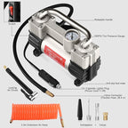 GSPSCN 6X Faster Inflation Tire Inflator Heavy Duty Double Cylinders with Portable Bag- Car Accessories，Metal 12V Air Compressor Pump 150PSI with Adapter for Car, Truck, SUV Tires, Dinghy, Air Bed