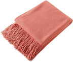Homiest Decorative Knitted Throw Blanket with Fringe Soft & Cozy Tassel Blanket for Couch Sofa Bed (Orange,50x60)