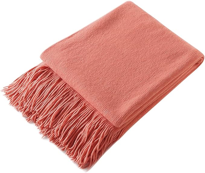 Homiest Decorative Knitted Throw Blanket with Fringe Soft & Cozy Tassel Blanket for Couch Sofa Bed (Orange,50x60)