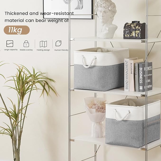Large Storage Baskets- 15x11x10 inch Storage Bins for Shelves and Closet Organizing, Foldable Fabric Bin for Home Organizatio