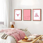 Western Wall Art Set of 3, Southwestern Cowboy Playing Card Wall Decor, Pink Longhorn Bull Skull and How Lucky are We Poster 