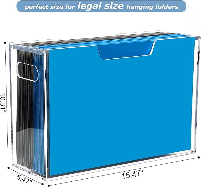 DINGHUO Legal Size File Organizer, Acrylic Protable Hanging File Organizer with Handles, Clear Storage File Folder Holder Fil