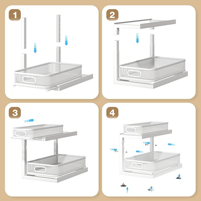 2-Pack Under Sink Storage Organizer with 2-Tier Slide Out Drawer, Sophisticated Mesh Pull Out Shelf for Kitchen & Bathroom, F