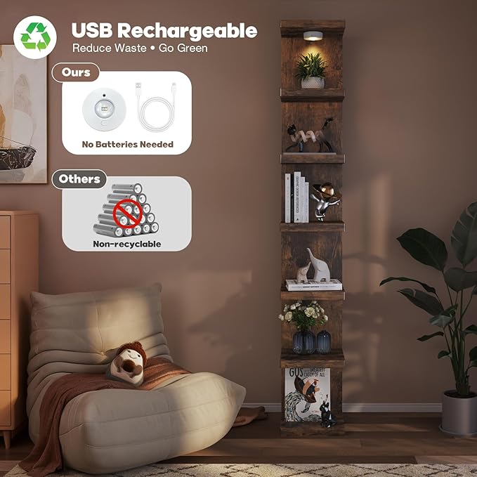 7-Tier Wall Shelf Unit with USB Rechargeable Led Light (Remote Controlled),Versatile Floating Display Shelves,Lack Style Wall