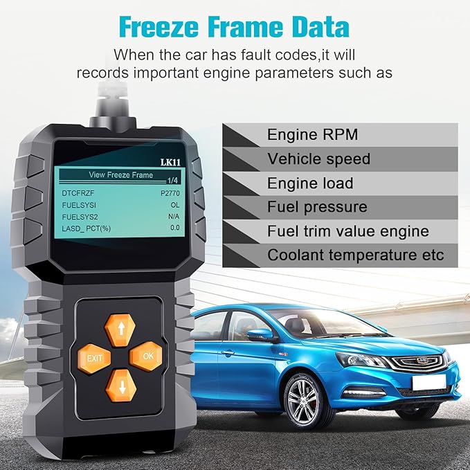 OBD2 Scanner Ease Setup Plug-Play: Clear Reset Engine Error Code Professional Code Reader Diagnostic Scan Tools with Freeze