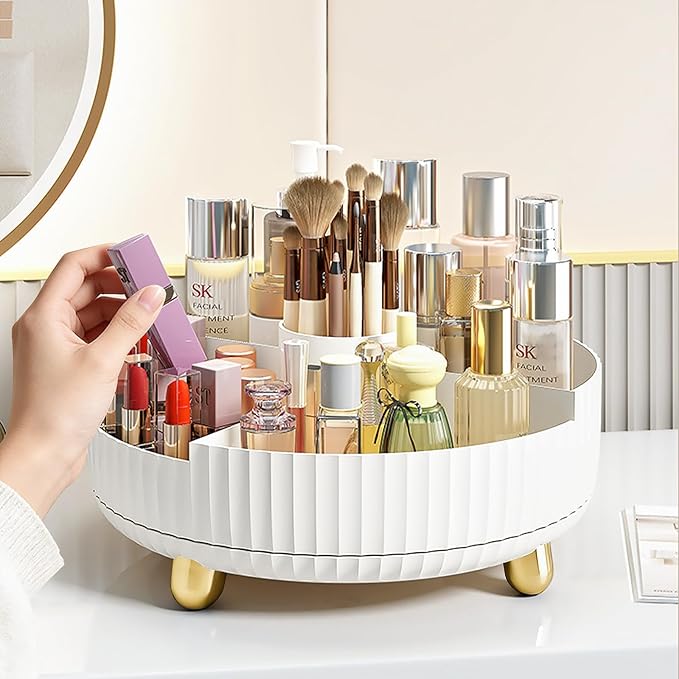 Anyoifax Makeup Perfume Organizer Tray with Divider 360 Degree Rotating Lazy Susan Skincare Lotion Organizer Spinning Cosmeti