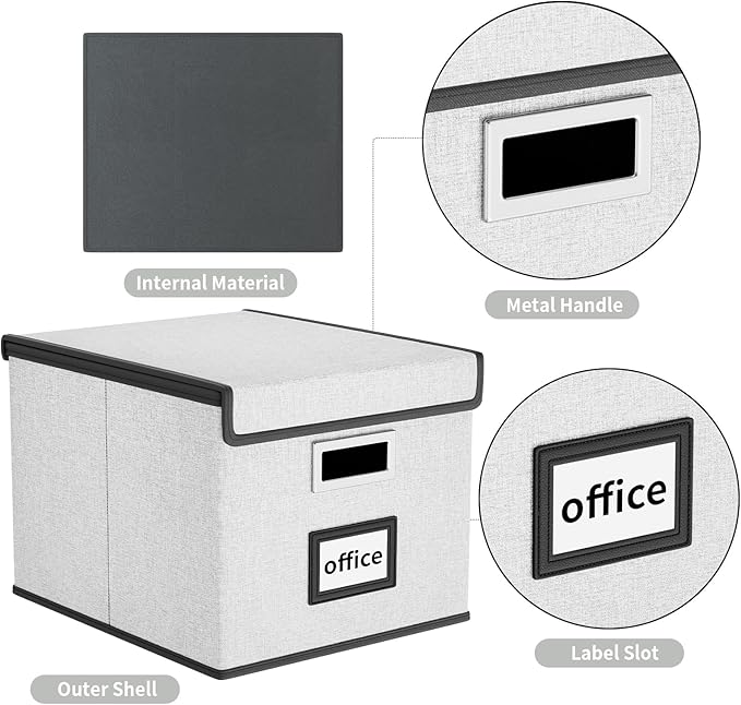 Huolewa File Organizer Box with Lid, Collapsible File Folder Organizer for Office Document Storage, Filing Box with Plastic S