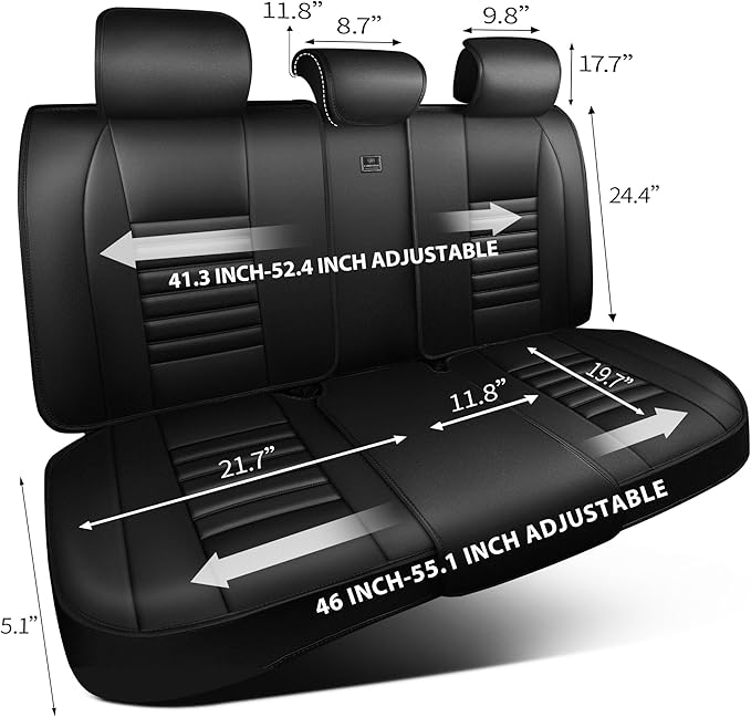 CAR PASS Back Seat Covers, Nappa Leather Rear Seat Bench Cushion Lined Sponge Waterproof Breathable PU Split Back Row Protect