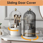 Makeup Organizer Vanity 360 Rotating Makeup Brush Holder Organizer with Lid Clear Makeup Brushes Organizer for Vanity Desktop