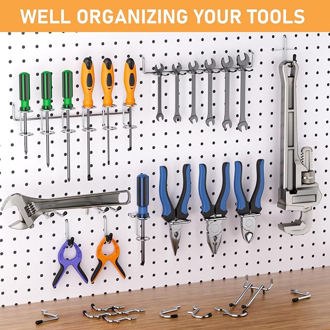 INCLY 176PCS Extra Thick Pegboard Hooks, 1/4" Heavy Duty Metal Peg Board Hooks Assortment with Peg Locks Pegboard Accessories