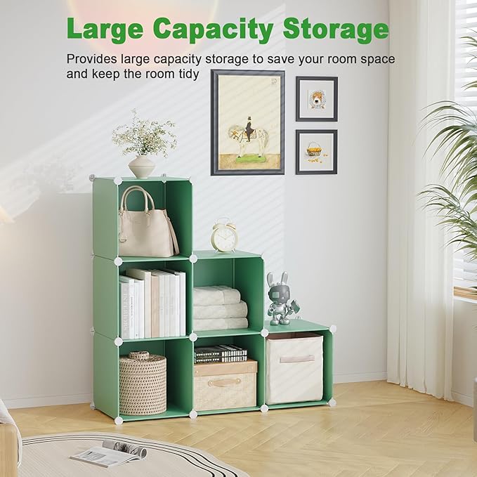 C&AHOME 6-Cube Storage Organizer, Stackable Storage Cubes Shelves, Portable Bookshelf, Plastic Clothing Storage Closet Organi