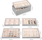LANDICI Stackable Jewelry Organizer Trays 4 Set,PU Leather Jewelry Organizer Drawer,Jewelry Storage Display Tray for Earring 