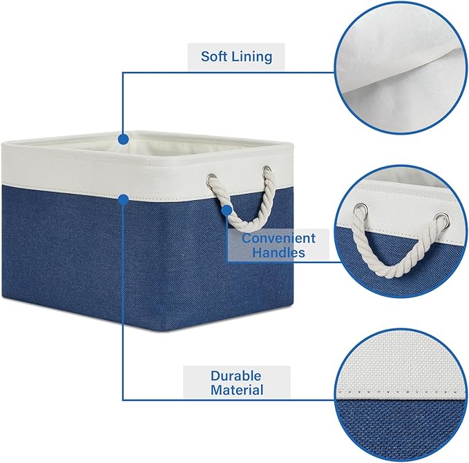 Temary Fabric Storage Baskets 4Pack Storage Bins Decorative Basket for Gift, Clothes Bin with Rope Handle, Rectangle Baskets 
