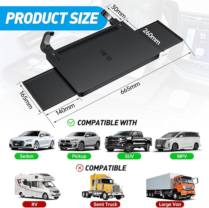 JFX Steering Wheel Tray, Car Food Tray, Car Desk for Laptop, Multipurpose Car Table for Eating & Work, Adjustable Car Tray for Laptop, Eating Food, Writing – Universal Fit for Most Vehicles