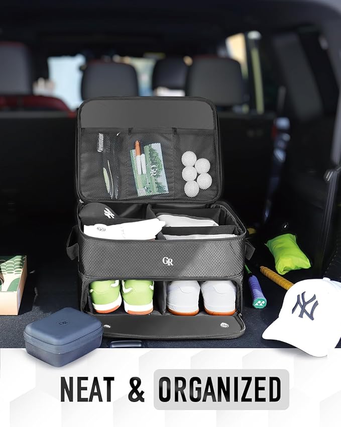 Fathers Day Dad Gifts for Men Odor-Absorbing 2-Layer Large Golf Trunk Organizer with Activated Carbon Fabric - Water-Resistant Golf Shoe Bag